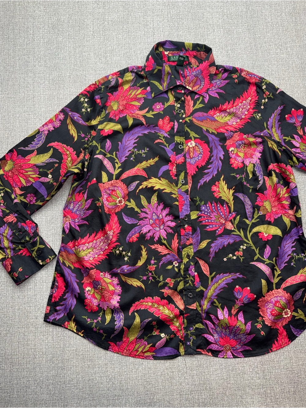 Lauren Ralph Lauren Black Paisley Floral Button Up Blouse